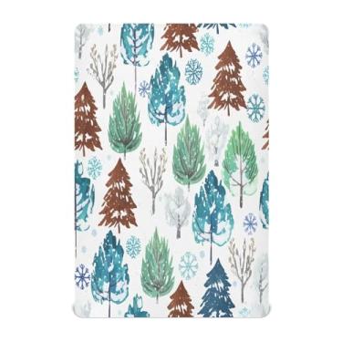 Imagem de Qilmy Lençóis de berço de árvores de Natal, macio e respirável, de microfibra elástica, lençol com elástico para meninos e meninas, 132 x 71 cm, capa de colchão infantil portátil
