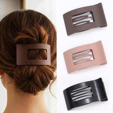 Imagem de Pecieco Grampos de cabelo planos franceses para mulheres, clipes de garra grandes para cabelos grossos, presilhas de plástico de mola de metal forte (pacote com 3)