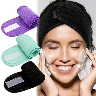 Imagem de Aplique máscara facial especial para salão de beleza, faixa de cabelo, toalha de secagem rápida, lavagem facial, maquiagem, faixas de cabelo, 61 x 8,5 cm (3 peças, estilo 3)