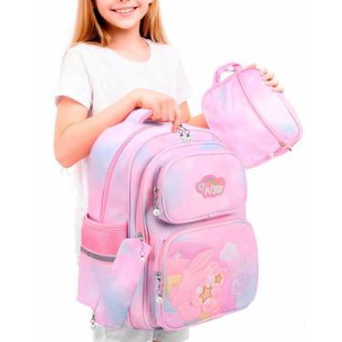 Imagem de Kit Bolsa Escolar Feminina Grande Fofinha + Lancheira Termica e Estojo