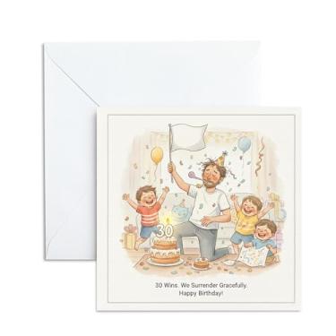 Imagem de SHSEEN Cartão de aniversário de 30 anos para homens, design engraçado de pai "rendição". Cartão de feliz aniversário para marido irmão, 13 x 13 cm, interior em branco e envelope incluído