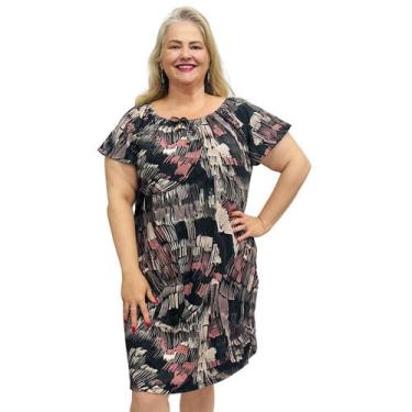 Imagem de Vestido Feminino Plus Size Ciganinha Estampado Manga Curta Midi - Coal