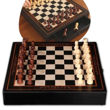 Imagem de Jogo de Xadrez Profissional em Madeira 38cm x 38cm – Magnético – 34 Peças (2 Rainhas Extras) – Base Aveludada – Gavetas de Armazenamento – Conjunto Premium para Presentes e Colecionadores