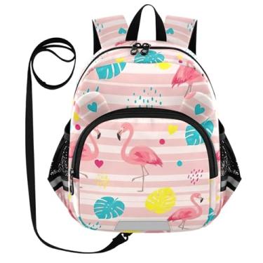 Imagem de ODAWA Preschool Backpacks with Safety Harness Leash Pink Flamingos Kids Backpack, School Backpack for Girls