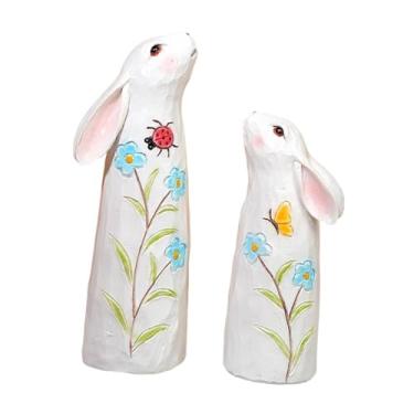 Imagem de Wswqop Conjunto de 2 estatuetas de da Páscoa, esculturas de animais colecionáveis, enfeites para mesa, lareira e corredor, Branco
