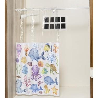 Imagem de Cortina para Box de Banheiro Impermeável com Ilhós (FUNDO DO MAR)