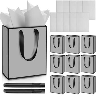 Imagem de Yeaqee Pacote com 10 sacos metálicos para presente de papel com alças de papel de seda Thank You 5 Senses Gift Bag for His Her Birthday Christmas Baby Shower Groomsmen Bridal Favor 23 x 7 x 8 cm
