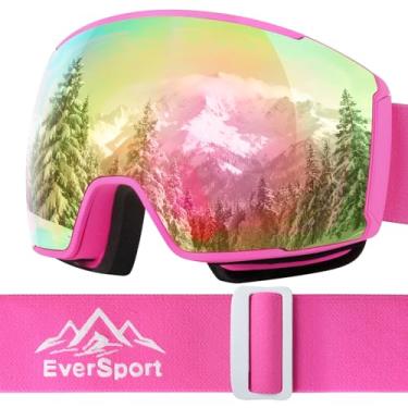 Imagem de EverSport Óculos de esqui para homens e mulheres, óculos de snowboard de visão ampla, óculos de neve OTG antiembaçamento com lentes intercambiáveis - Óculos de revestimento Revo, 100% de proteção UV
