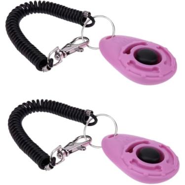 Imagem de Pxiryanlow 2 peças clicker rosa para treinamento fácil de usar com botão acessórios de treinamento de cães fortes e duradouros, auxiliares de treinamento e comportamento