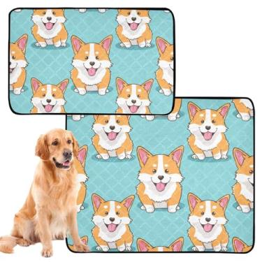 Imagem de Almofadas de xixi para cães laváveis para animais de estimação tapete reutilizável brincalhão fofo cachorros corgi azul absorvente tapetes de parto à prova d'água, fofos, médios + grandes, conjunto de