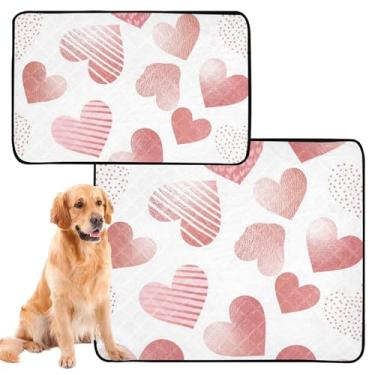 Imagem de Lovely Hearts Almofada para animais de estimação rosa rosa reutilizável lavável para cães tapetes de xixi à prova d'água tapete de cercadinho para filhotes de cachorro absorvente, médio + grande