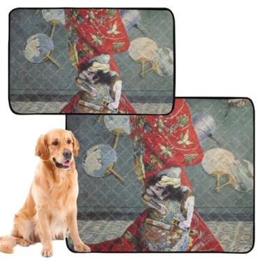 Imagem de TSENQUE Claude Monet Madame En Costume Japonais Almofadas de xixi laváveis para cães, tapetes reutilizáveis para animais de estimação, à prova d'água, tapete de gaiola de cachorro fofas absorventes