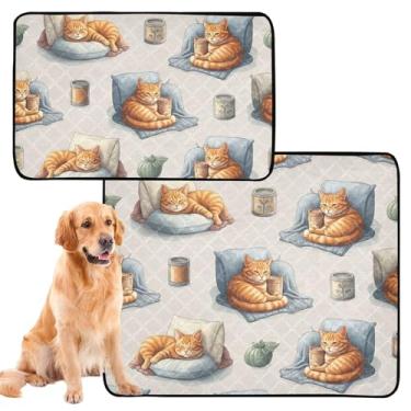 Imagem de Almofadas de xixi laváveis para cães, gatos, reutilizáveis, tapetes para animais de estimação, gatinho, laranja, gatos malhados, filhotes de cachorro, à prova d'água, tapete de cercadinho para cães