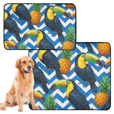 Imagem de TSENQUE Toucans Abacaxis Azul Branco Ziguezague Reutilizável Pet Cat Pad Pet Pet Pee Pads para Cães Tapete Impermeável Cachorros Absorventes, Pequeno x Pacote com 3