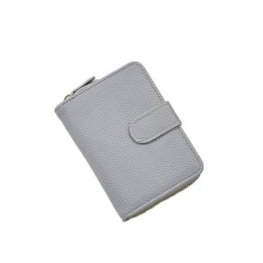 Imagem de Carteira feminina de couro genuíno com dobra dupla/tripla - Suporte minimalista para cartão de crédito com bloqueio de RFID e bolso para moedas, Cinza, Casual