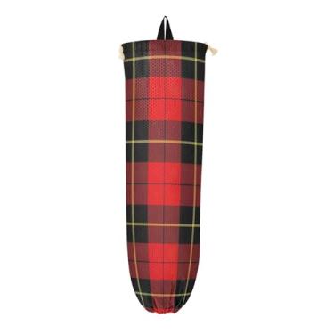 Imagem de Suporte de saco plástico vermelho e preto tartan, armazenamento de saco plástico de cozinha, suporte grande para sacolas plásticas de mercearia