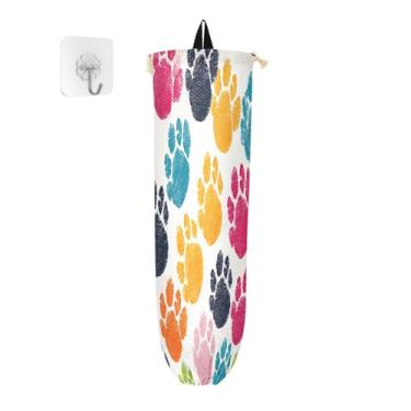 Imagem de Pegadas de pata de animais coloridas dispensador de saco de mercearia, suporte de parede organizador de saco de plástico, suporte de saco para cozinha, 1 pacote