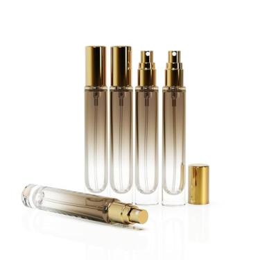 Imagem de Jagolain Mini frasco de viagem de perfume de vidro de 10 ml, atomizador de perfume recarregável, bomba de recarga para recipiente de viagem e saída (marrom)