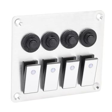 Imagem de Luocute Painel de Interruptor Rocker de 4 Gangues, Interruptor de Alternância à Prova D'água de Alumínio Com Luz de Fundo Azul 12V 24V Com Disjuntor, para Barco Marinho de Caminhão RV