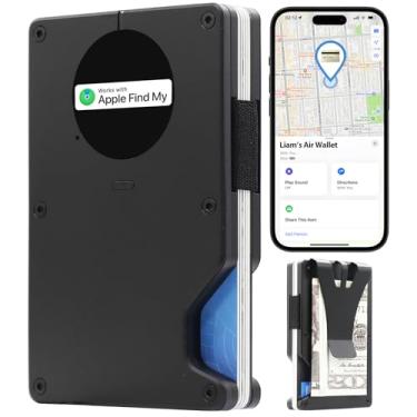 Imagem de Carteira Air para homens com chip AirTag integrado, funciona com Apple Find My (apenas iOS), rastreie sua carteira, carteira minimalista fina para homens, carteira RFID para homens, porta-cartão de