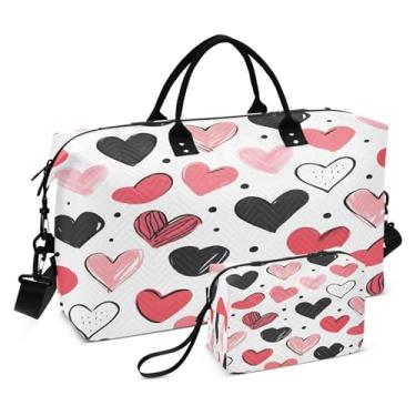 Imagem de CEBUGI Bolsa feminina acolchoada com corações para viagem de fim de semana, bolsa hospitalar para trabalho de parto e parto