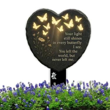Imagem de Placas Memoriales - Estaca de Simpatia em Formato de Coracao para Decoracao de Sepultura,Estacas Para Cemitério Com Borboletas Vazadas Em 2D | Para Exterior Jardim Luto Perda Animal De Estimação