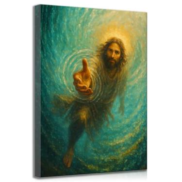 Imagem de Arte de parede Cristã Mão de Deus Jesus Reaching Out in Water Bible Story Paintings Picture Wall Decor Poster Print Art for Office Bedroom Church Home Decoration