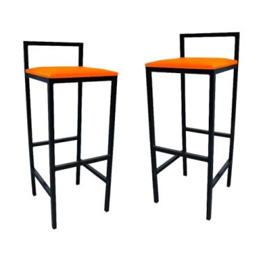 Imagem de Kit com 2 Banquetas Altas Estilo Industrial - Cozinha, Balcão e Bar, com Encosto, MDF e Espuma(Laranja)