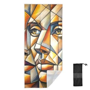 Imagem de Joitme Cubist Faces Toalhas marrons para mulheres, tamanho P, toalhas de secagem rápida para praia, toalhas de natação para adultos