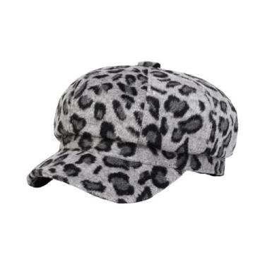 Imagem de Chapéu Newsboy Unissex De Pelúcia Com Estampa De Leopardo, Boina Retrô
