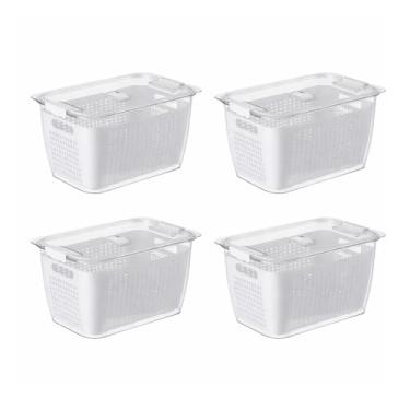 Imagem de Conjunto de Potes para Geladeira com Drenagem 4 Peças Conservação de Frutas e Verduras