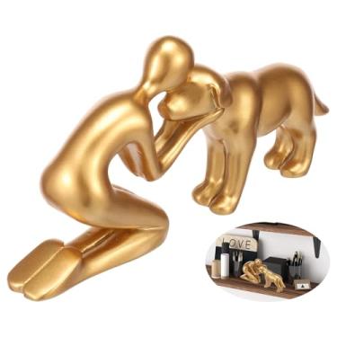 Imagem de Estátuas de cachorro, memorial confortável e decoração de casa, escultura de abraço de homem e cachorro, presentes de lembrança de amizade de anjo para perda de animais de estimação, decoração de sala