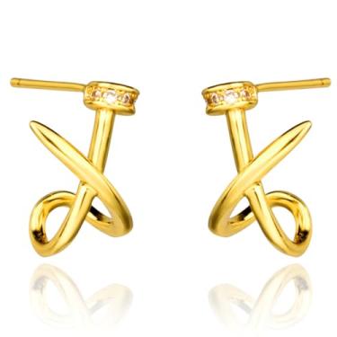 Imagem de LOMISS BRINCO FOLHEADO A OURO 18K PREGO ZIRCÔNIA CRAVEJADA (Dourado)