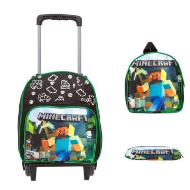 Imagem de Kit Mochila Infantil Menino Minecraft Creche Rodinha 3 Pçs - TOYS 2U