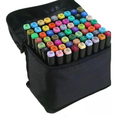 Imagem de Canetinha Ponta Dupla para Colorir Kit Estojo de Canetas Escolar Marcador Coloridas Permanente Duas Pontas (60 Cores)