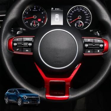 Imagem de 3 peças de capas de acabamento de botão de volante compatíveis com acessórios Kia Sportage 2022-2025 (vermelho)