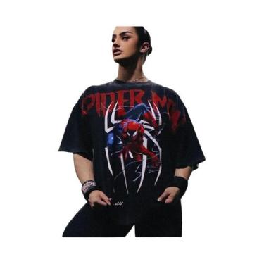 Imagem de Camiseta Fitness Solta Com Estampa De Letras Cabeça De Lobo Homem-Aran