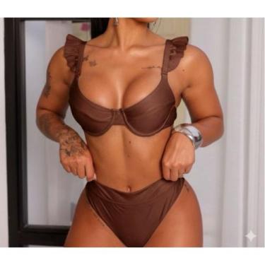 Imagem de Biquíni Meia Taça com Babado  Top com Aro  Calcinha Asa Delta Cintura 