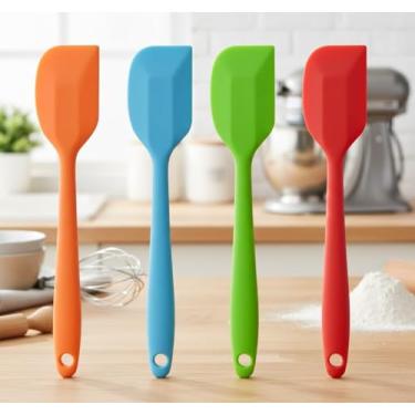 Imagem de Conjunto de 4 espátulas de silicone, espátulas resistentes ao calor, espátulas de borracha antiaderentes, raspadores flexíveis antiaderentes, ferramenta de mistura para assar (grande)