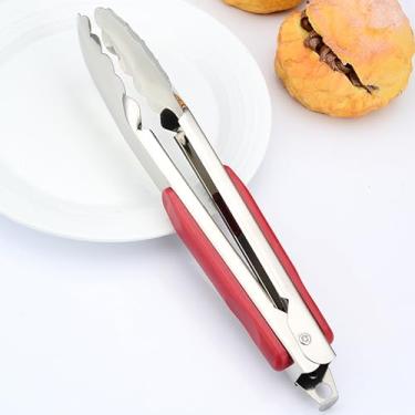 Imagem de Pinça de cozinha de aço inoxidável para cozinhar, pinças de alimentos resistentes com alça de polipropileno antiderrapante, pinças de metal resistentes ao calor para churrasco, grelha, bife, salada