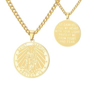 Imagem de TEAMER Colar de medalha de São Gabriel Arcanjo Guardião Bênção Esperança e Proteção St. Gabriel Colar Amuleto Joias Religiosas para Mulheres, Adjustable, Aço inoxidável, Sem Pedra Preciosa
