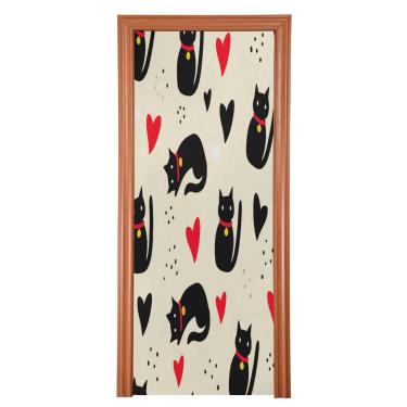 Imagem de Blueangle Capa elástica para porta de gato preto dos namorados - Faixa de porta frontal de tecido elástico para decoração de festa ao ar livre em casa (283)