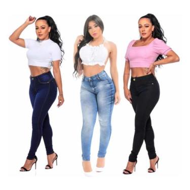 Imagem de Kit com 3 Calças Lycra Feminina Jeans Modelos Promoção Qualidade - APO