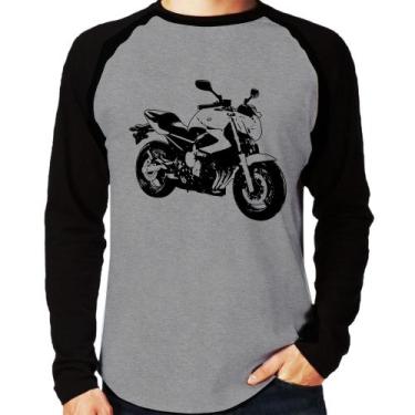 Imagem de Camiseta Raglan Moto XJ6 N Art Manga Longa - Foca na Moda, Cinza, Pret