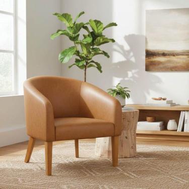 Imagem de Poltrona Sala Decorativa Stella Pé Madeira Trapézio Castanho Sintético
