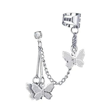 Imagem de Brinco Corrente Borboleta Banhado A Prata Pressão Com Furo - 1 Peça