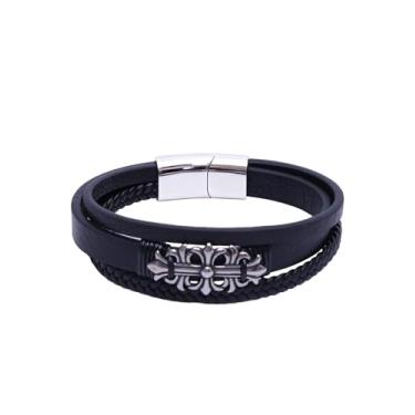 Imagem de Pulseira masculina trançada unissex preta, joia punk para homens e mulheres, One Size, Aço inoxidável, Sem Pedra Preciosa