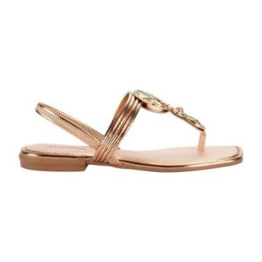 Imagem de Sandália Mississipi Rasteira com Enfeite Dourado Feminino-Feminino