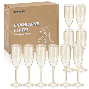 Imagem de XUWAIDSGN 10 peças taças de champanhe taças de vinho de plástico vintage taças de champanhe mimosa taças de bar com haste 153 g para Natal, aniversário, casamento, noiva (10, glitter dourado