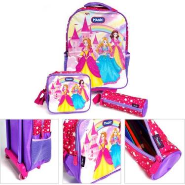 Imagem de Mochila Infantil com Rodinha Princesas G Estojo+lancheira KIT (7908312